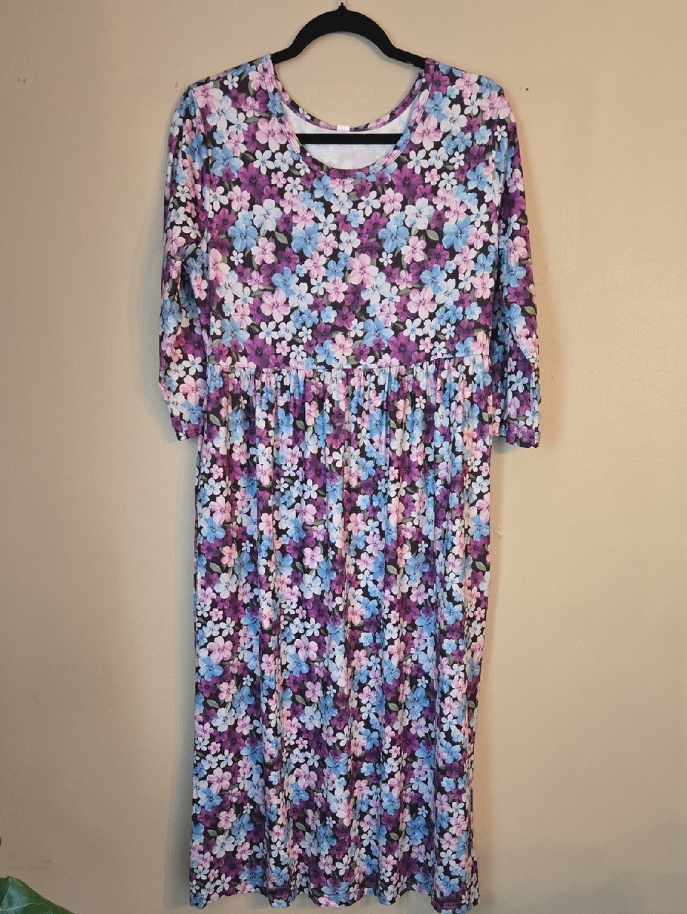 Floral Midi Dress in Purple & Blue
